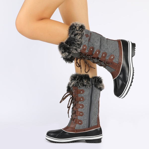 Mid-Calf Fur Snow Boots - BLACK GREY - 2